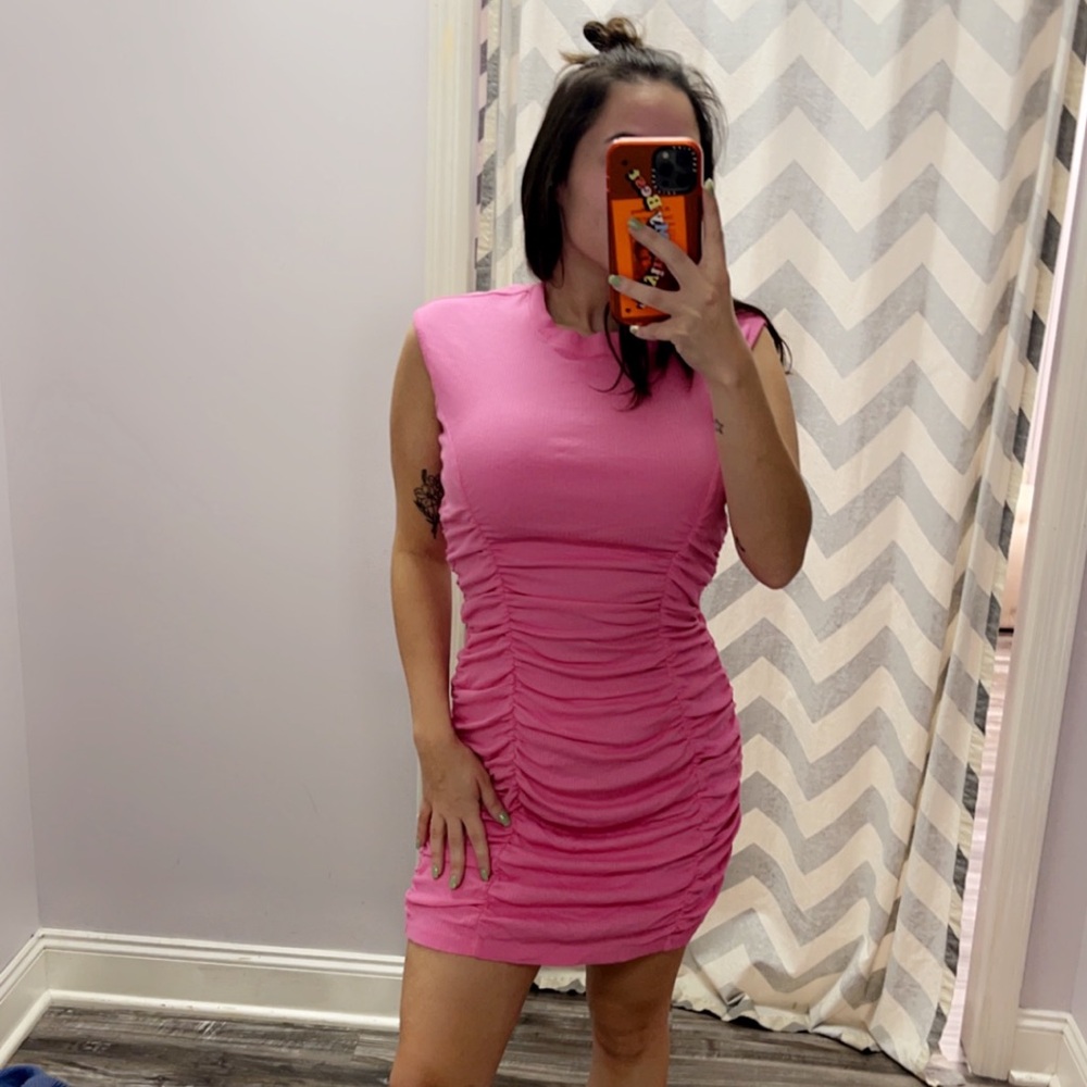 Monrow Pink ruched mini dress